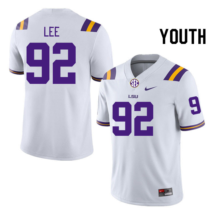 Youth #92 Jalen Lee LSU Tigers College Football Jerseys Stitched-White